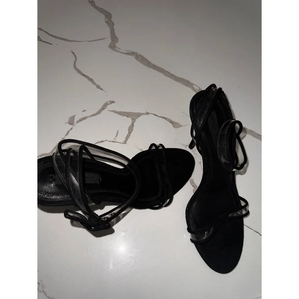 Alexander Wang Atalya‎ Black Suede Sandals Clear Strap Heels Size 38 - Picture 10 of 10